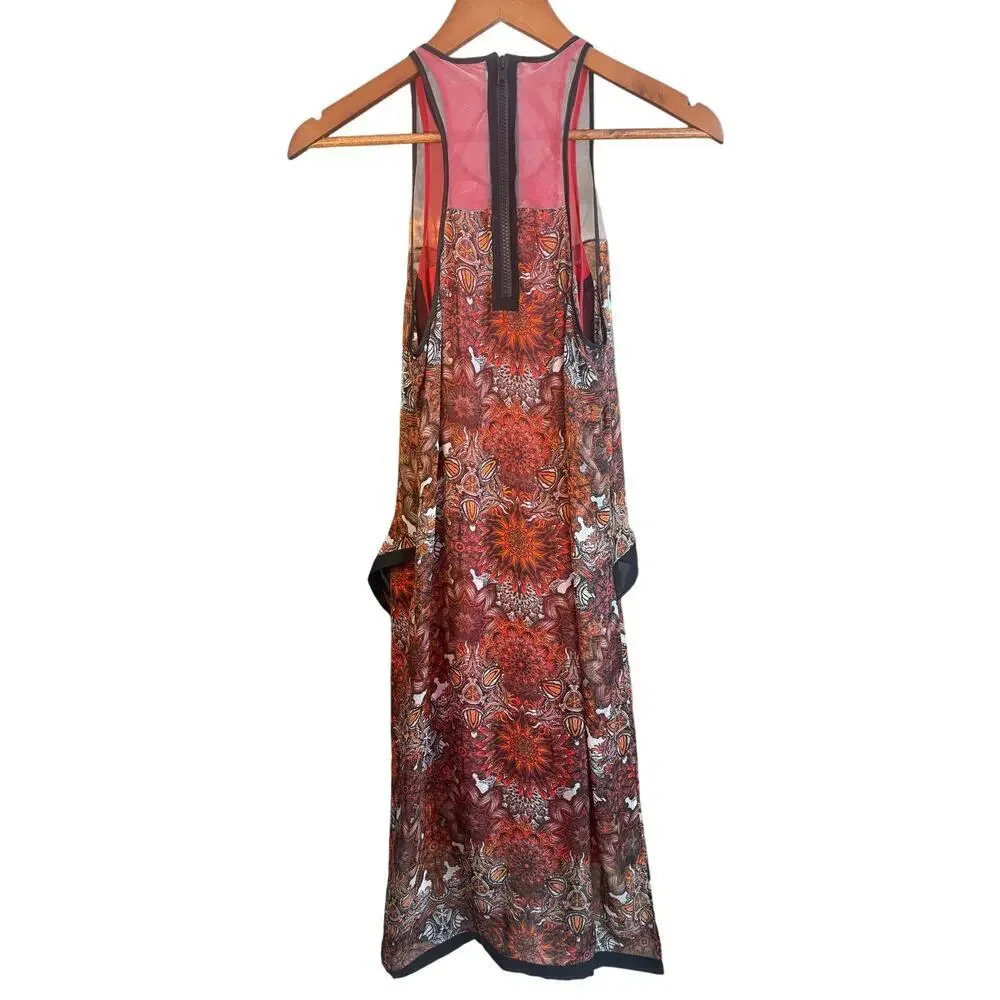 Helmut Lang Red Mandala Print Silk Dress Asymmetrical Wrap Sleeveless size 2 - Picture 4 of 12